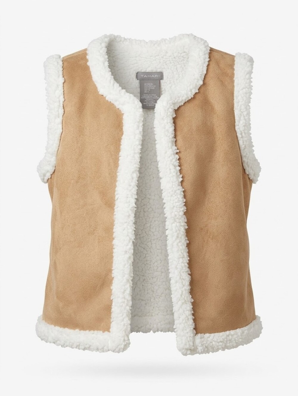 TALBOTS Sherpa Trim Vest in Brown & White Size Medium Like New